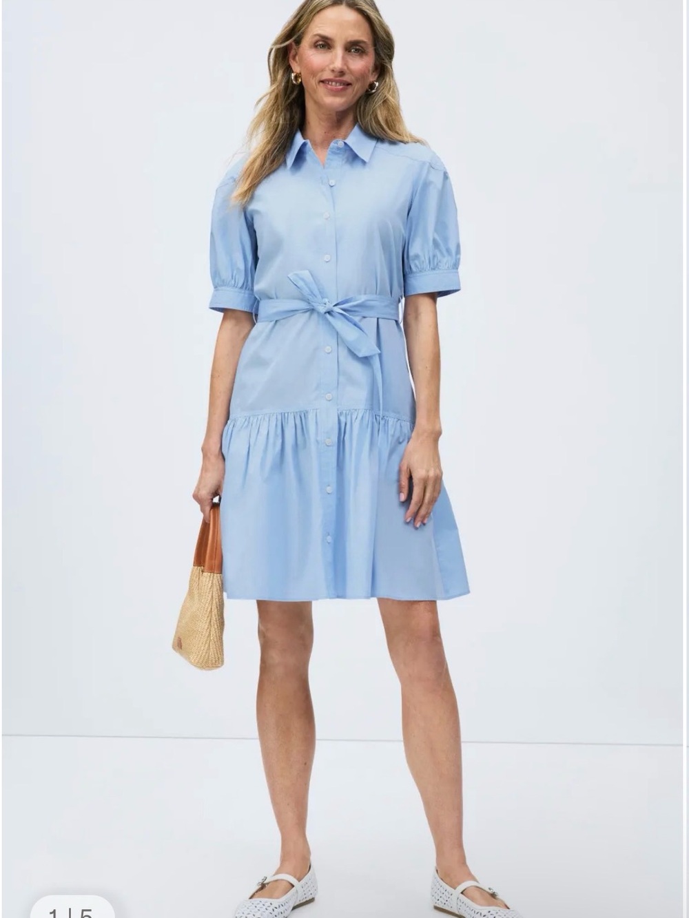 Derek Lam 10 Crosby Luma Tie-Waist Shirt Dress Light Blue Cotton *flaw